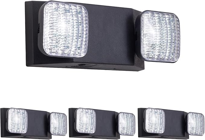 GZRUIYANG Emergency Lights with Battery Backup, LED Commercial Emergency Lighting Fixtures Two Head Adjustable, UL 924 Certified, Hardwired Emergency Exit Light for Business - 4 Pack(Black)