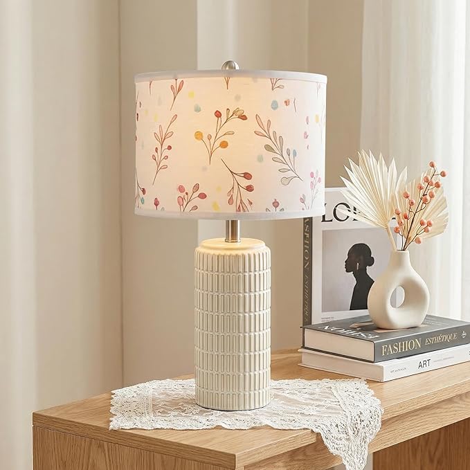PoKat 23'' Table Lamp with Flower Lampshade for Night Stands, Birthday Gifts for Women Mom, House Warming Gifts New Home Decor, Ceramic Lamp for Living Room, Modern Bedroom Lamp for Nursery
