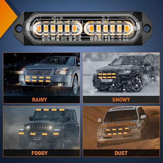 Nilight 8PCS Led Strobe Lights 12LED Amber Emergency Light 12V 24V Surface Mount Flashing Warning Hazard Beacon Lights Ultra Slim Sync Feature Mini Grille for Cars Trucks Off Road Vehicles SUV