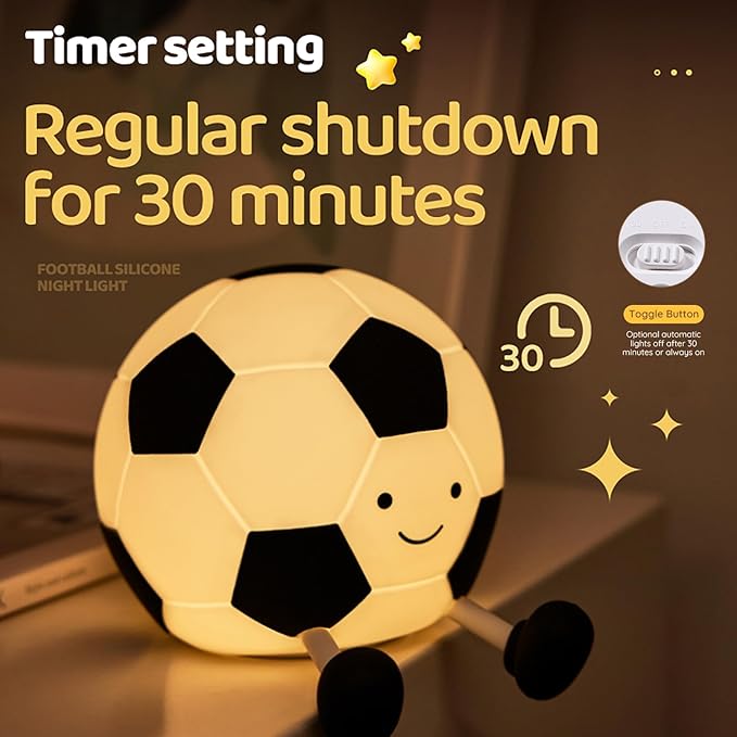 Soccer Night Light for Kids, Cartoon Soccer Lamp Silicone Baby Nursery Night Light with 3 Level Dimmable Rechargeable Bedside Lamp Nightlight Gifts for Kids Toddler Bedroom Home Office Decor