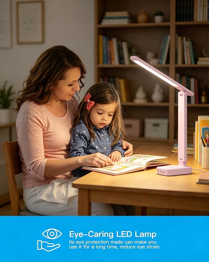 LED Desk Lamp, Power Strip with 4 USB 3 Outlets, Dorm Room Essentials, Pink | One Beat 4 Modes 5 Level Brightness Touch Lamp, Small Desk Lamp for Home Office College Dorm Essentials, Study Reading Light