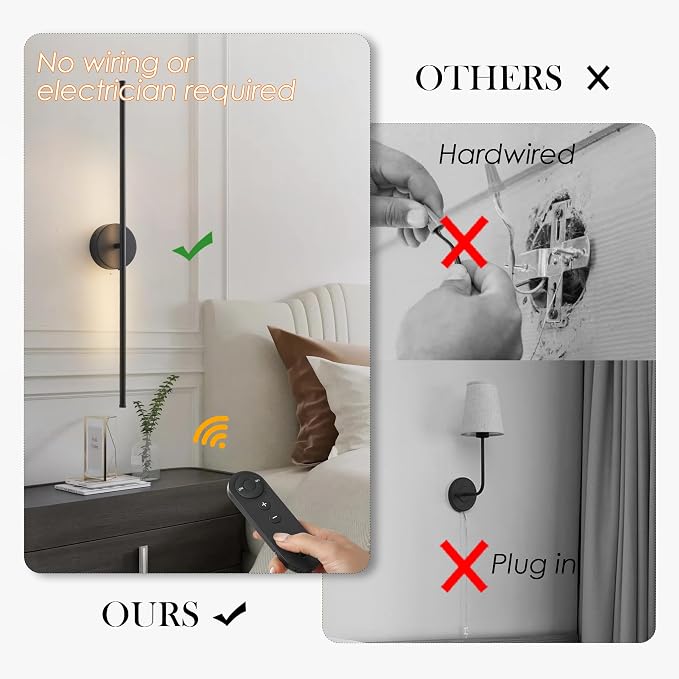 KARTOOSH Battery Operated Wall Sconces Set of Two Wireless Wall Lights | Rechargeable Wall Sconce with Remote 350°Rotate Dimmable 3000K LED Wall Lamp for Living Room, Bedroom
