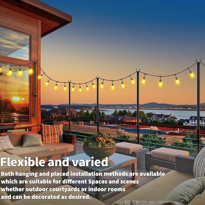 AHRLHR 5 Ft String Light Poles, 4 Pack String Light Poles for Outside with Fixing Clips,Metal Poles for Outdoor String Lights, Hanging Light Poles for Deck Fence Garden Backyard Wall Bistro
