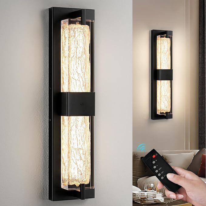 Battery Operated Resin Wall Sconce - Wireless Rechargeable Black Wall Light Dimmable LED Remote Wall Sconces Lighting Modern Cordless Vanity Light Fixtures No Wiring for Living Room Bedroom Bathroom