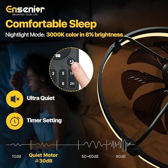Ensenior 24 Inch Flush Mount Ceiling Fans with Lights, APP Control, Black | Quiet Reversible Motor, Night Light Mode, 6 Speeds, 3CCT, Dimmable, Low Profile, Remote, Memory Function, Timer, Bedroom