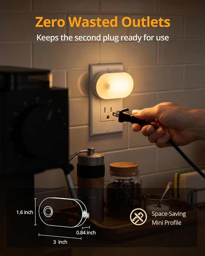 Plug-in Night Light with Motion Sensor, 1-120 LM Stepless Adjustable Brightness LED Nightlights for Bathroom, Bedroom, Hallway, Stairs, Garage, Toilet, 4 Pack