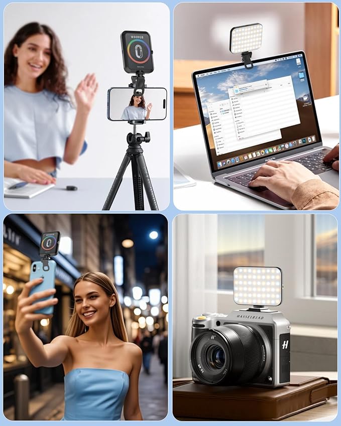 Portable Selfie Light for iPhone: Rechargeable Phone Fill Lights, Ring Light for Camera Picture, Makeup Photo, Video Conferences, Laptop Use, Zoom Meetings, TikTok, Vlog Photography Magnetic RGB