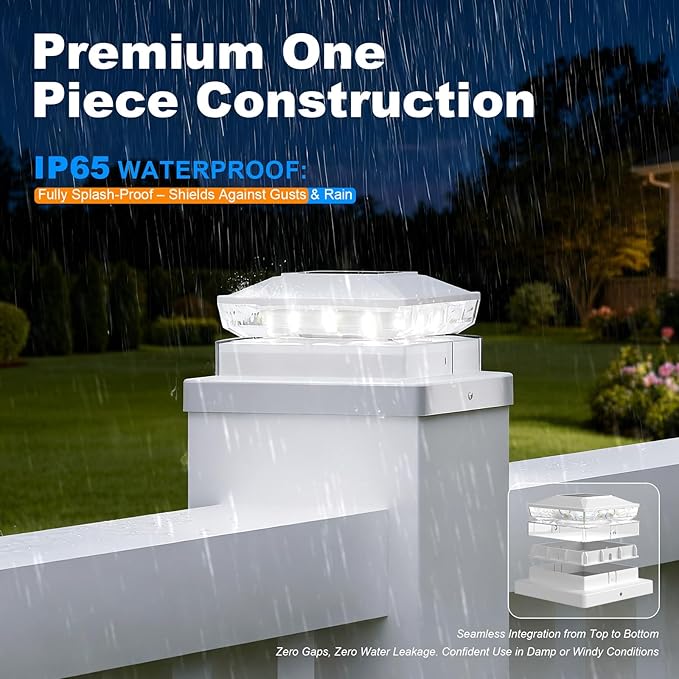 NIORSUN Solar Post Cap Lights Outdoor Waterproof, 2 Lighting Modes 4x4 Post Solar Lights, Fence Posts Solars Light for Deck Patio Garden Decoration, 4x4 Posts Caps Wood Vinyl, 12 Pack (White)