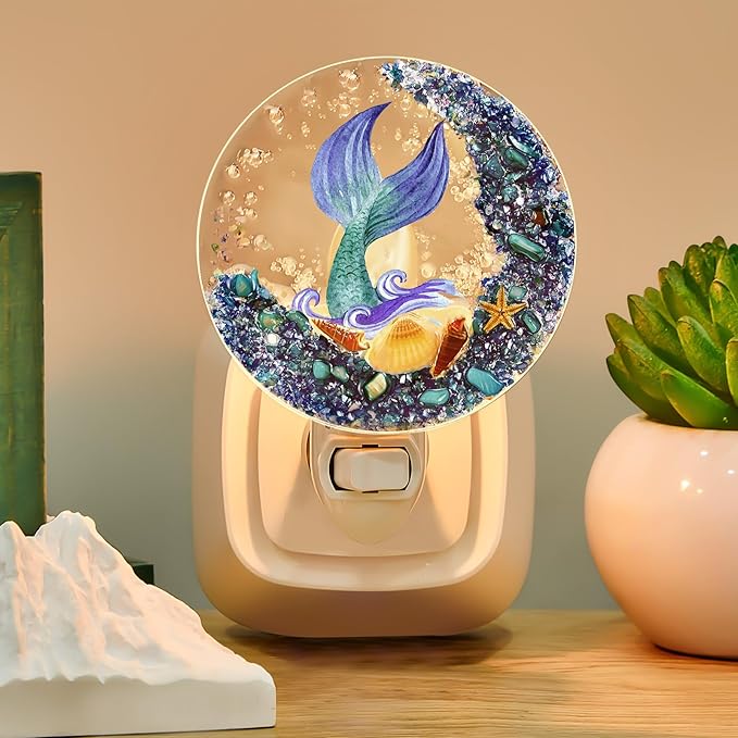 Hortsun Plug in Seashell Night Light Ocean Sea Animal Decorative Night Light Plug in Beach Lamps Vintage Ocean Lamps for Adult for Home Bedroom Living Room Bathroom Wall(Mermaid)