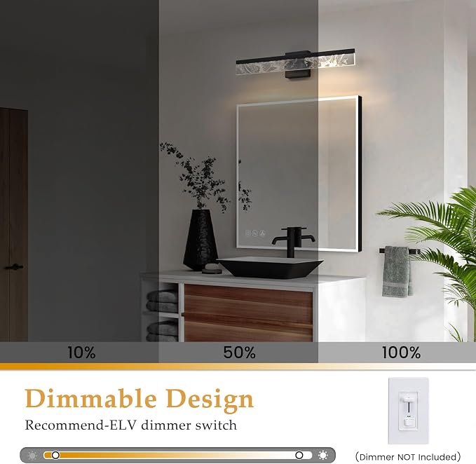 AIJIASI Modern Bathroom Light Fixtures Over Mirror - 24 Inch Black Vanity Light Bar 18W 3000K Dimmable LED Vanity Lighting Fixtures for Restroom Mirror