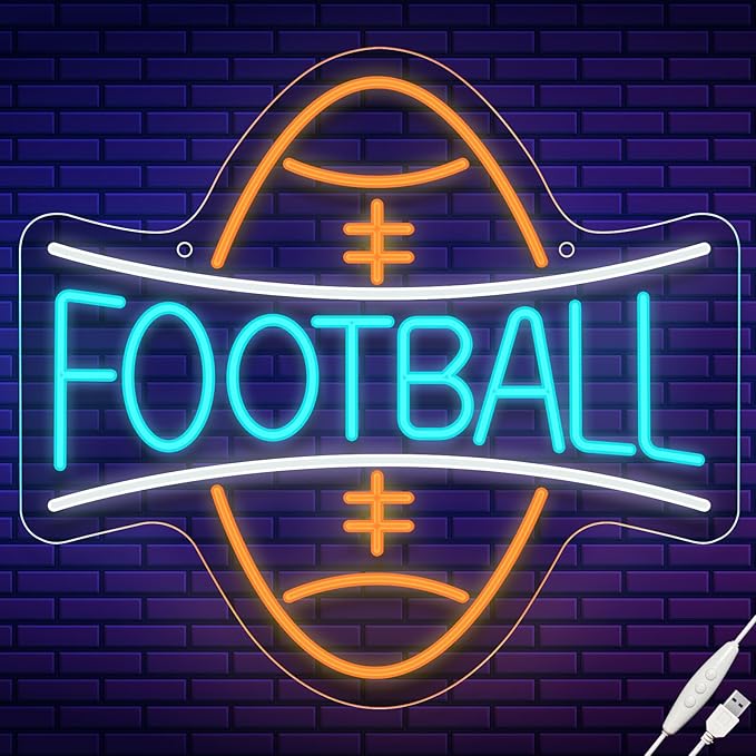 Football Neon Sign, Wootfairy Led Sport Neon Signs for Wall Decor, Dimmable Neon Light for Man Cave & Game Room Decor, Bedroom, Bar Club, Sports decor for Men, Teens
