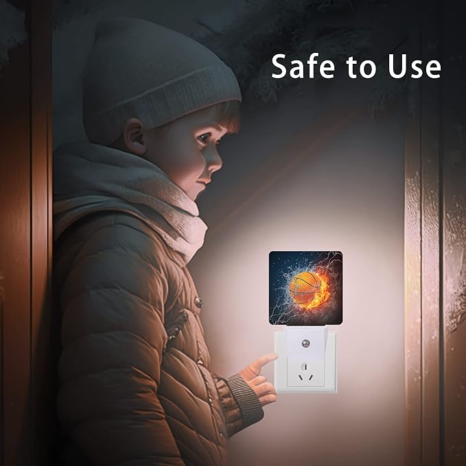 Basketball Night Light,Fire and Water Basketball Night Lights Plug into Wall for Boys Girls, Led Lights for Stairway/Hallway/Bedroom 0.5W Nightlight Sleep Friendly