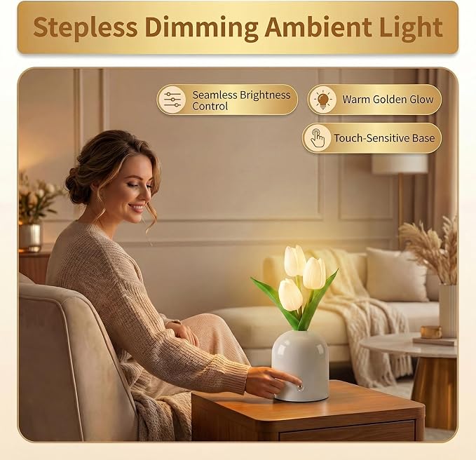 Birthday Gifts for Women/Mom Table Lamp, 3 Color Crystal Flower Bedside Lamps Infinitely Dimming with USB Charge Small Night Light,Nightstand Touch Lamp for Bedroom (S-White)