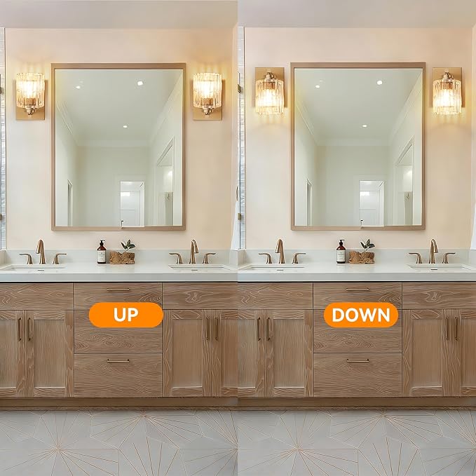 TALOYA Brushed Gold 2 Pack Wall Sconces with Fluted Cylinder Glass Shade | Modern Vanity Lighting Fixtures, Bathroom Lights Over Mirror, Wall Mount Mirror Light Fixtures for Bathroom Hallway Bedroom