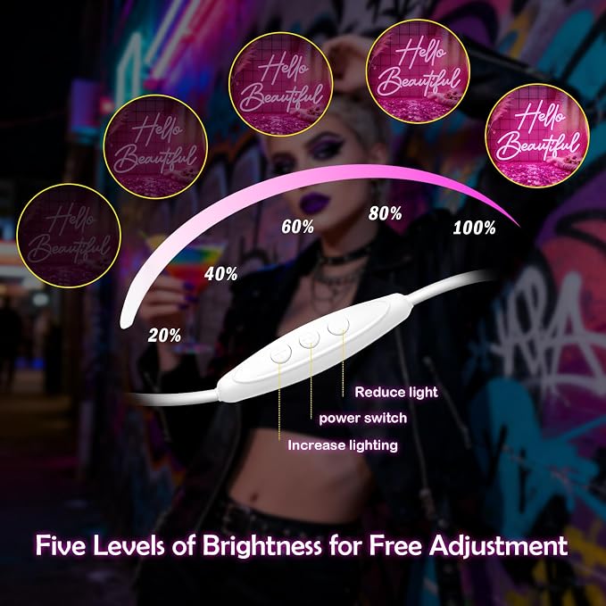 Hello Beautiful Neon Sign Pink Neon Sign Wall Decor Bedroom Beauty Room | Dimmable LED Pink Neon Light for Vanity Room Beauty Salon Makeup Lash Room Bachelorette Boutique Wedding Decor Gift for Girls