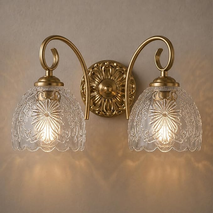 Hamilyeah Gold 2-Light Vanity Bathroom Light Fixtures Over Mirror, Vintage Vanity Lights Wall Sconce Light Fixture for Bathroom Vanity, Bedroom, Hallway, Farmhouse Bathroom Lighting