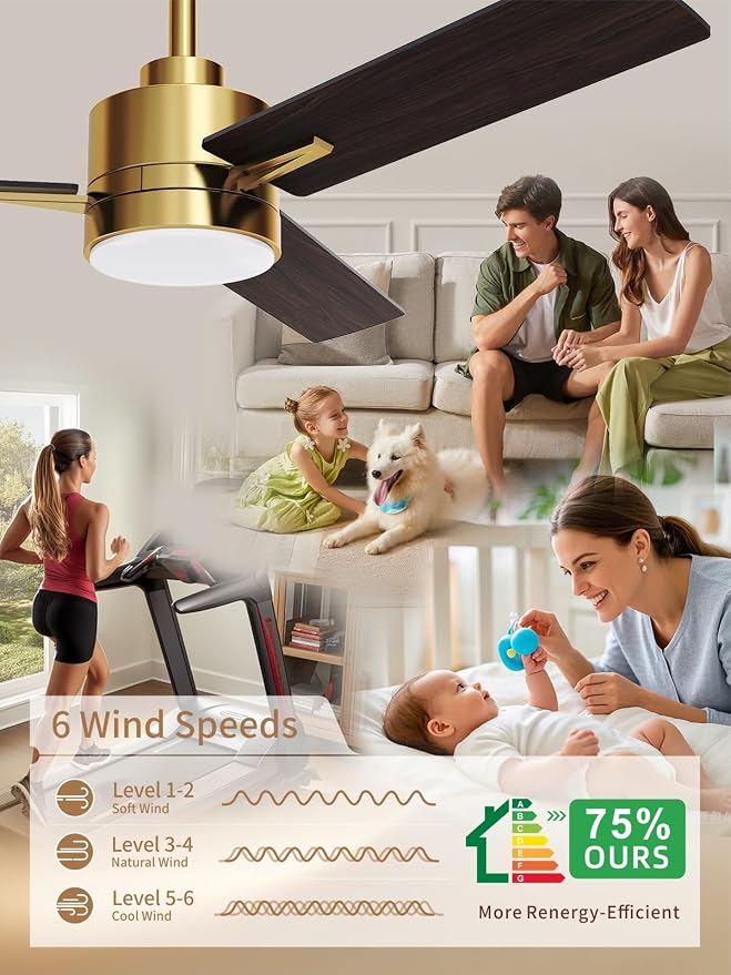 LANMEL Metal Ceiling Fan with Lights and Remote, 42 Inch, Gold & Black | Modern Low Profile Flush Mount, Reversible, 3CCT Dimmable, Quiet, LED, For Bedroom, Living Room, Indoor/Outdoor Patio Use
