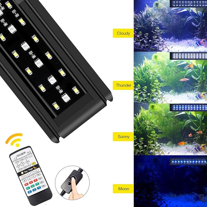 IREENUO Aquarium LED Light, Full Spectrum Fish Tank Clip on Light with Remote, Color Changing Lighting for Reef Coral Aquatic Plants and Fish Keeping (16W（20.4 inch）)
