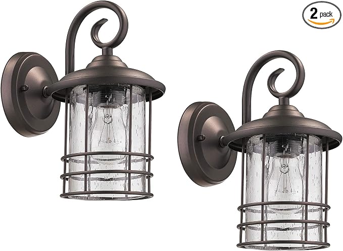 MICSIU 2 Pack 5.5" Narrow Oil Rubbed Bronze Vintage Farmhouse Porch Light | Max 23W 9.8 Inch Outside Fixture, Waterproof Farmhouse Outdoor Wall Sconce for Slim Column, Patio, Front Door Sidelight