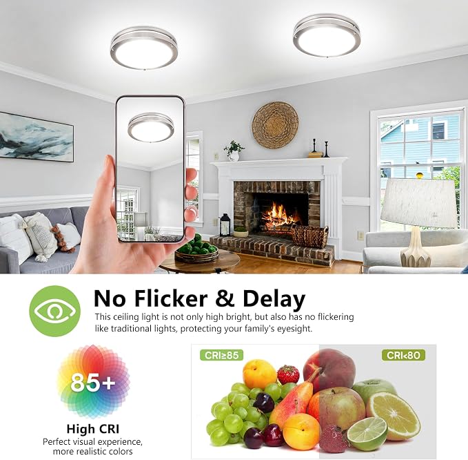 Flush Mount Ceiling Light - 4 Pack 13″‌ 36W 3000K/3500K/4000K/5000K/6000K Dimmable Led Ceiling Light Fixture for Kitchen Hallway Bedroom Bathroom (4, Brushed Nickel, 13)