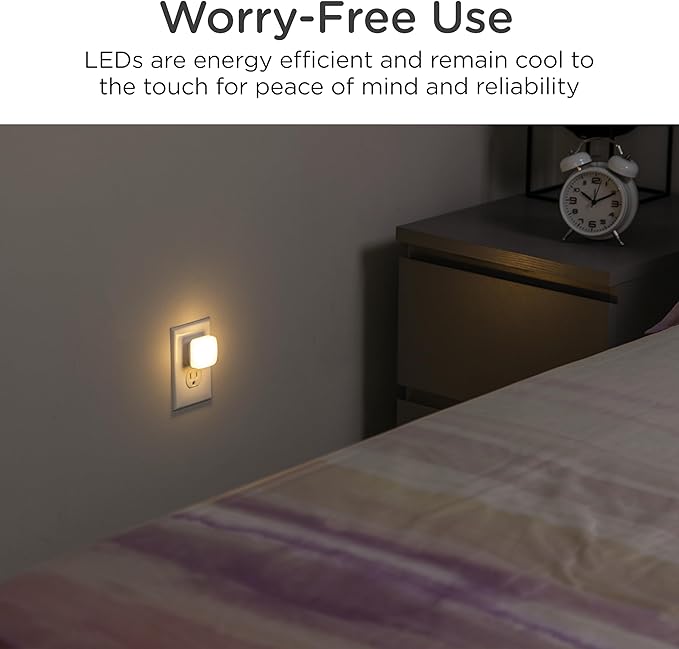 Lights by Night Mini Square LED Night Light, Plug-in, Dusk to Dawn Sensor, Compact, Ambient Lighting, for Kids or Adults, Bedroom, Bathroom, Nursery, Hallway, 2 Pack, 82487