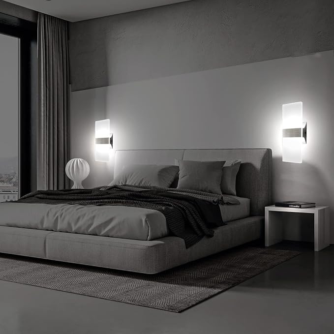 KICAAO Modern Wall Sconces Set of Two, Led Wall Light 10w, 6000k White Light Up Downlight, Hardwired Acrylic Wall Light Lighting, Suitable for Living Room Corridor Bedside (Cool White 6000K 2Pack)