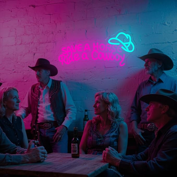 NOSUN Save A Horse Neon Sign Cowboy neon signs for Wall Decor Adjustable Brightness Led Sign LED Colorful Signs Light for Bedroom Home Bar Club Hotel Party Decor