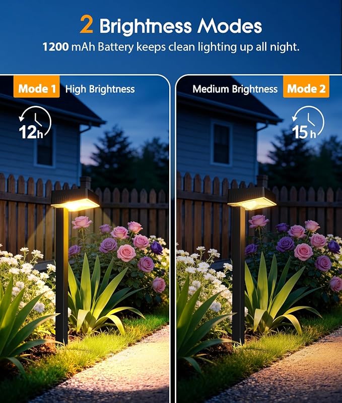 Solar Pathway Lights Outdoor, 12 Pack Garden Lights Solar Powered Path Light with Larger LED Lens, 2 Light Modes Waterproof Outdoor Solar Light for Yard Driveway Walkway Landscape, Warm White