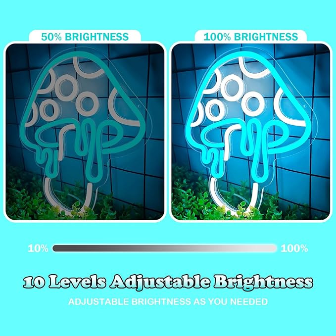 Ajoyferris Mushroom Neon Sign Dimmable Neon Light Sign Mushroom Night Light 3D Light Up Mushrooms Neon Signs for Wall Decor Game Room Bedroom Gift for Kids(Ice Blue)