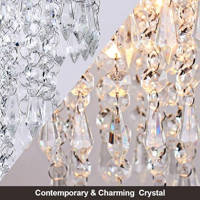 FRIXCHUR Small Crystal Chandelier Led Crystal Ceiling Lights 3 Tiers Crystal Raindrops Chandelier Pendant Lighting Fixture Decoration for Bedroom Hallway Living Room,Chrome,E26