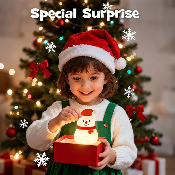 Squishy Christmas Snowman Night Light with RGB Modes Dimmable Nursery Breastfeeding Nightlight Hangable Cute Christmas Lamp Novelty Rechargeable Silicone Touch Bedside Lamp for Bedroom Dorm Decor