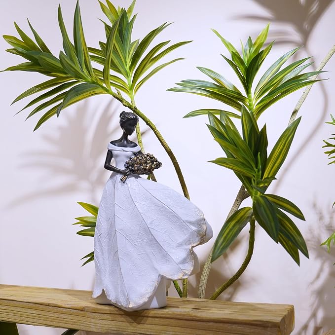 Guichifun Fairy Statue White Leaf Angel Girls Resin 7.5 x 4.5 x 11.5 Inch | Home Decoration, For Outside or Inside, Rustic Garden Outdoor Yard Decorations, Figurines Memory Gift