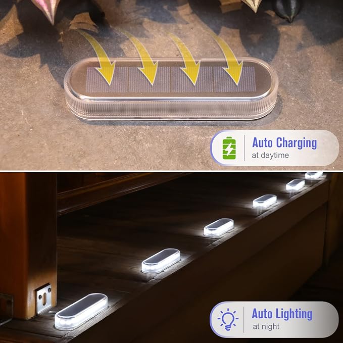 Honalia Solar Deck Dock Driveway Lights Outdoor Solar Powered Waterproof, Cool White Driveway Markers Concrete Step Lights for Deck Stairs Dock Marine 6 Pack
