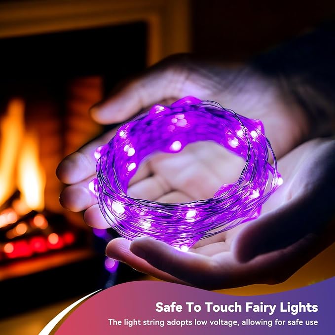 LitHome 4 Pack Purple Fairy Lights Battery Operated, Each 20 FT 60 LED | Halloween Twinkle Lights Battery Operated 2 Modes, Waterproof Fairy String Light for Party Wreath Garland Table Decor