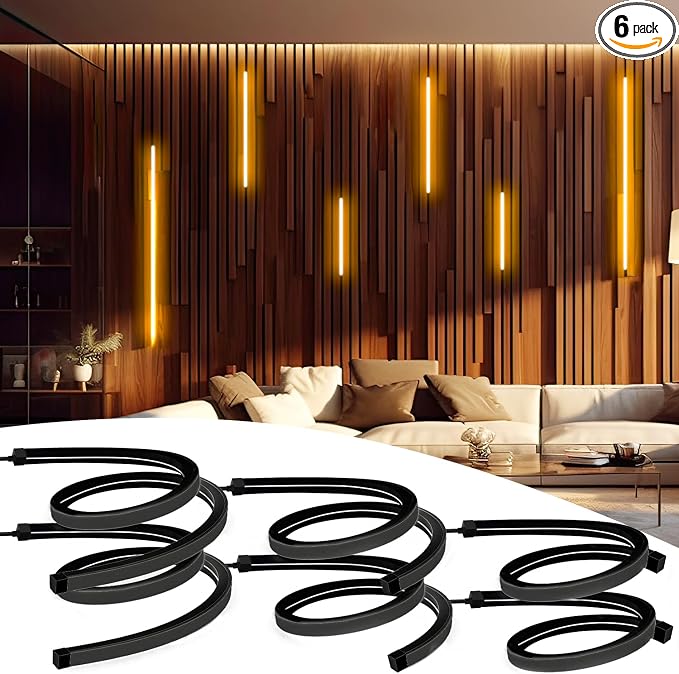 SHUNLEE Black Neon LED Recessed Lighting for Acoustic Panels, 6 Rolls WiFi 2700K Warm White Slat Wall Lights with Alexa & Remote, Flexible Neon LED Strip Lights for Acoustic Wall (2*44+2*28+2*20 in)