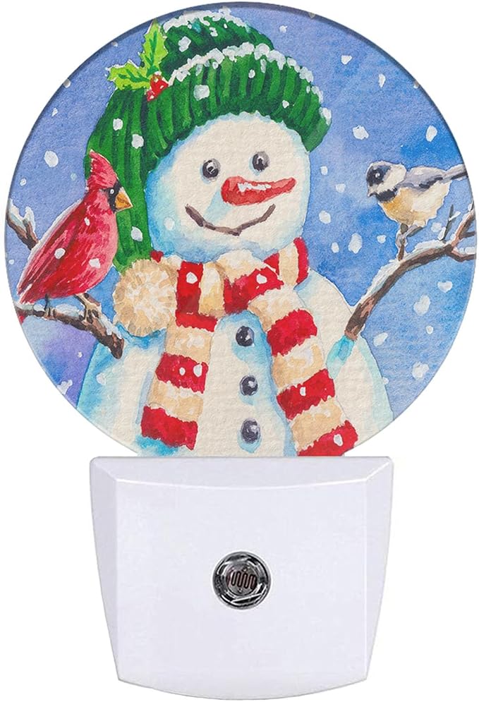 Snowman and Birds Decorative Night Light Winter Snow Snowflakes Christmas Plug-in Nightlight Energy Saving 0.5W LED Lighting for Boys Girls Men Women