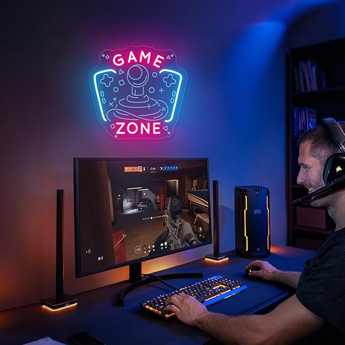 Game Zone Neon Sign Game Room Neon Sign Gaming Zone LED Neon Light Gamer Wall Decor Light up Signs for Man Cave Bedroom Party Decoration Ideal Chritmas Gifts for Boys