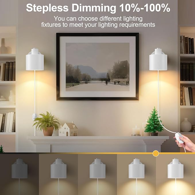 Lightess Plug in Dimmable Wall Lights Adjustable Lamp with Cord Set of 2 | 350° Adjustable Design, Plug in Dimmable Fixture,Modern Fits Kitchen Bedroom Hallway Light Bulbs not included