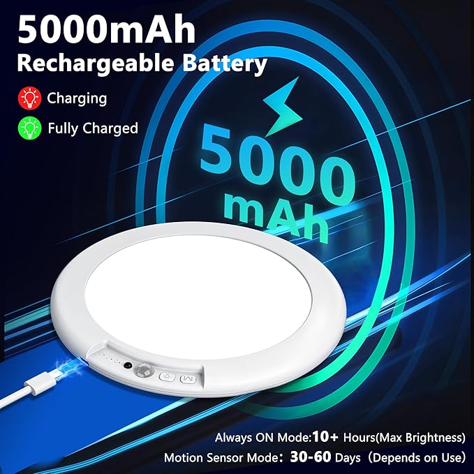 maylit 4 Pack Rechargeable Ceiling Lights with Motion Sensor | Wireless Battery-operated Lighting for Closets, Bathrooms, Hallways, Stairs and Pantries