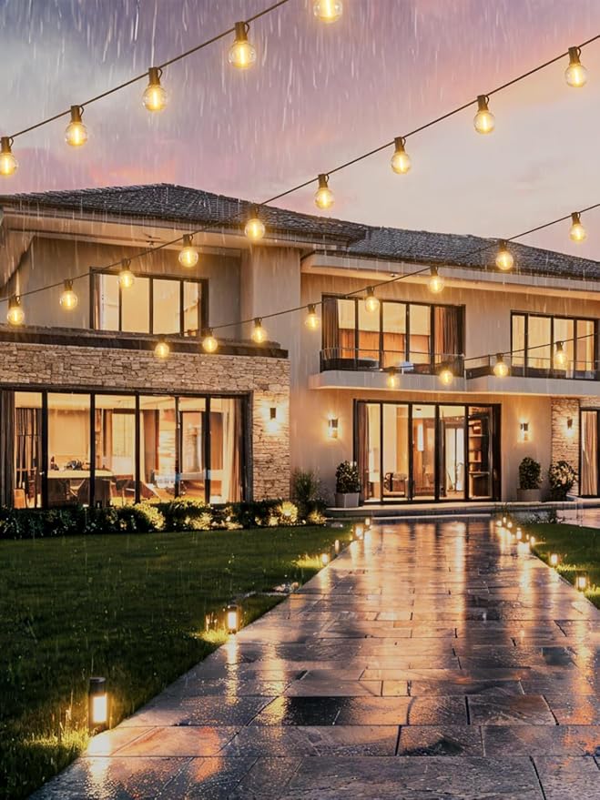 LACHON Outdoor String Lights Waterproof 100 FT with 50 G40 IP65 Bulbs | Dimmable,Connectable,Shatterproof,2700K Warm White,Perfect For Any Outdoor Space,Patio,Backyard,Cafe,Bistro,Porch,Market
