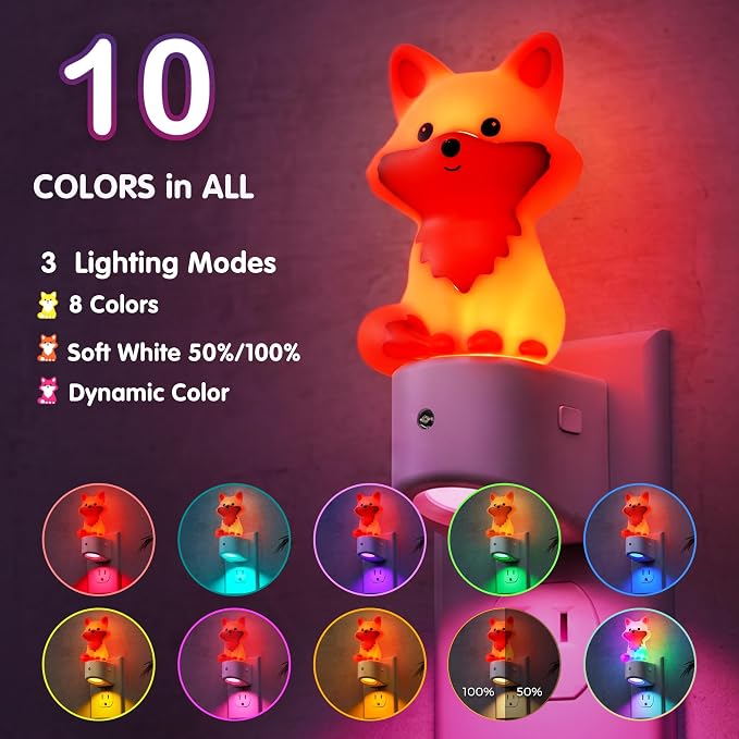 L LOHAS LED Night Light for Kids,Kids Night Light,Dusk to Dawn Sensor | 3D Cute Brown Fox Night Lights,RGB+Soft White 3000K,Birthday Gift Nightlight for Kids, Room Decor