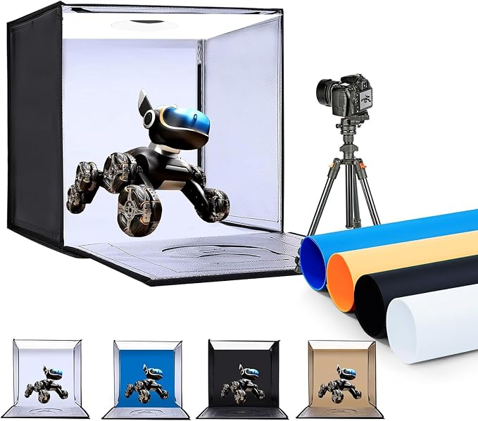 Photo Studio Light Box, 24"x24" Professional Dimmable Portable Photo Box with 240 LEDs Lights & 4 Kinds Double-Sided Color Backgrounds for Product Photography