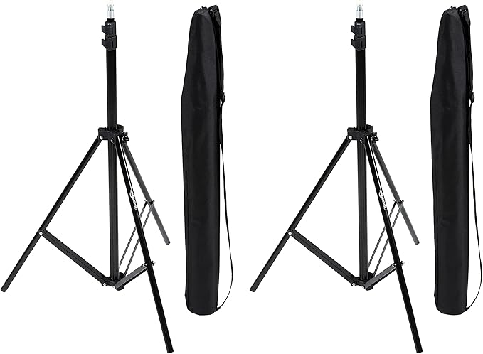 Amazon Basics Portable Aluminum Photography Light Stand Tripod with Case, Adjustable 2.8-6.7 Feet, Pack of 2, Black