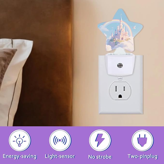 Dreamy Castle Night Light for Kids,Princess Rainbow Night Lights Plug Into Wall, Lightweight Dusk to Dawn Light Sensor Warm Nightlights for Girls Boys Bedroom Nursery Basement