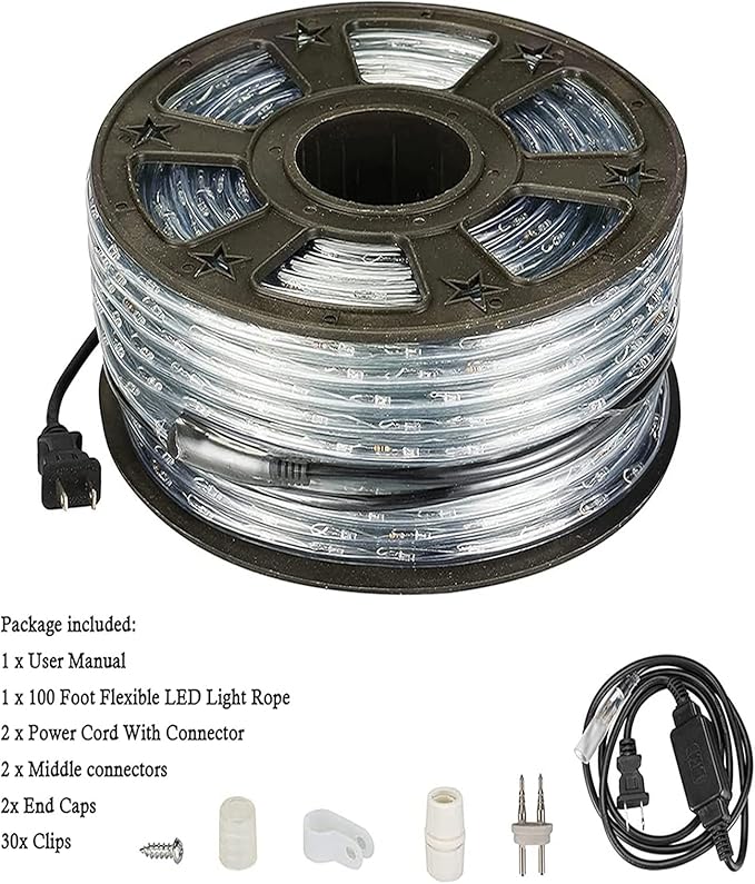 LED Rope Lights, 100ft 110V Waterproof Rope Lights for Outside, Outdoor String Lights, Ideal for Eaves, Backyards Garden, Christmas Decoration(Warm White)