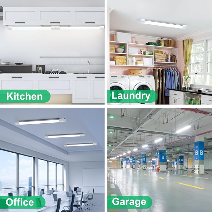LED Shop Light Fixture, 2FT Linkable 18W Plug in Wall Light, 5000K Closet Light for Workbench Kitchen Basement, Under Cabinet Lighting, LED Tube Light Fixture with Plug, Triproof, White