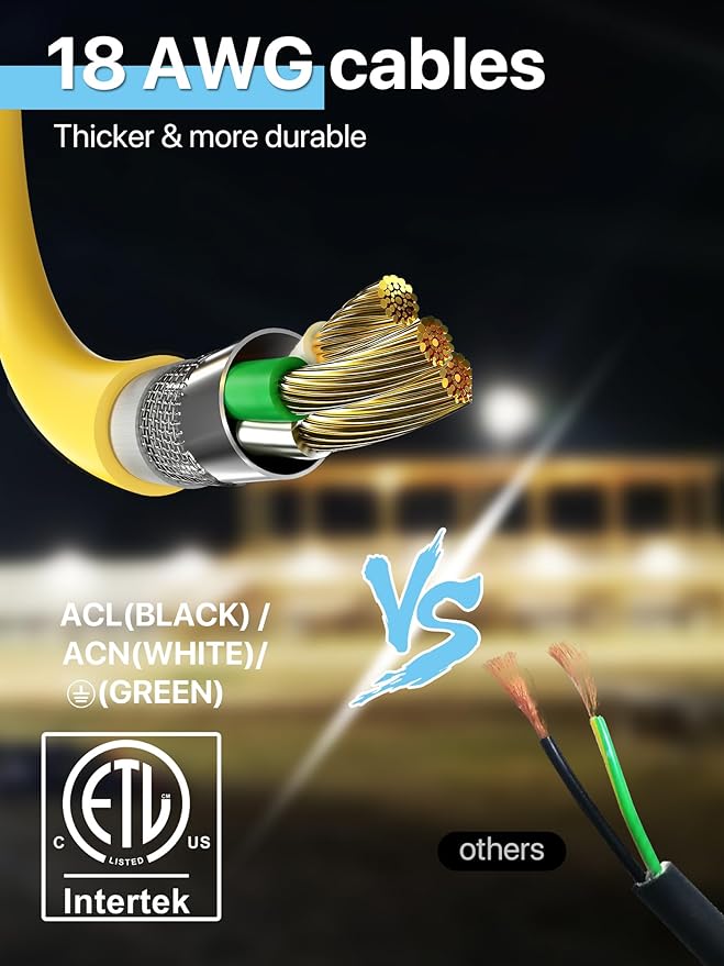 HYPERLITE Construction String Lights: 50FT 5 Bulbs Work Lights with 3 Prong - IP65 Waterproof Linkable LED Industrial Temporary Lighting for Construction Sites Attic Crawlspace Renovation