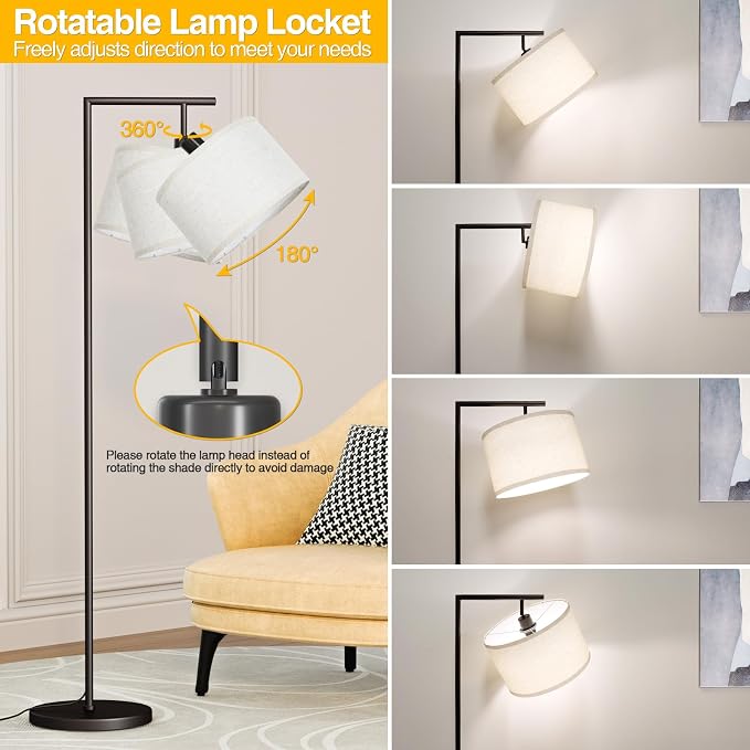 Floor Lamp for Living Room with 3 Color Temperatures Standing Lamp with Adjustable Beige Linen Lampshade Tall Lamps for Bedroom Office Classroom Dorm Room, 9W LED Bulb Included, Black | 3 Color Temperatures, Adjustable Beige Linen Lampshade, For Living...