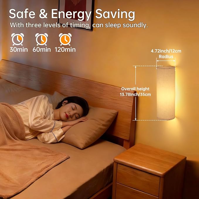 Shenmoyl Adhesive Battery Operated Wall Sconce Set of 2, 6000 mAh Battery Rechargeable Bulb with 12 RGB Colors, Stick on Wall Sconce No Drill Wall Lights, Linen