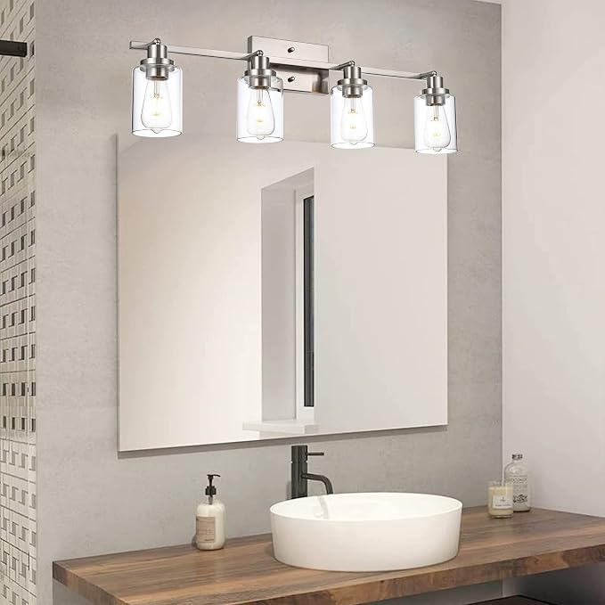 MELUCEE 4 Light Track Lighting Kit 28.7 Inch Bathroom Vanity Light Fixtures | Brushed Nickel Ceiling Spotlight Fixture for Hallway Porch Foyer Bath Storage, Clear Glass Shade